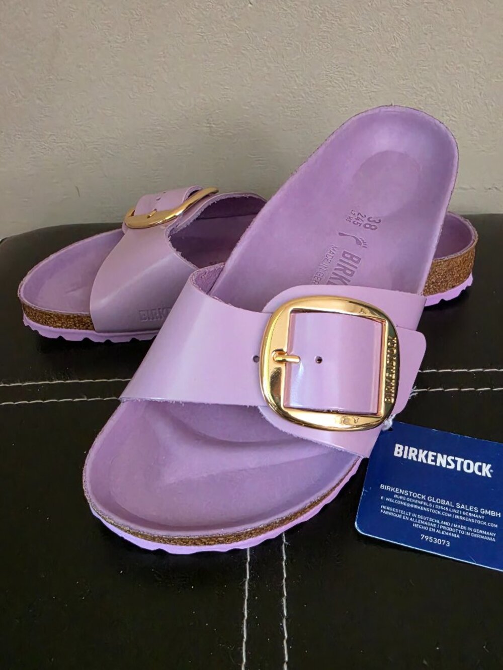 NEW Birkenstock Madrid Big Buckle Sandals Natural Leather Patent Women's Size 38